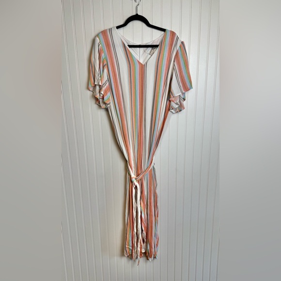 Savanna Jane Rainbow Stripe Short Sleeve Jumpsuit Tie Belt F11 - Picture 1 of 7